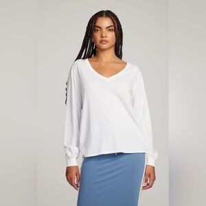 CHASER V Neck Long Sleeve Dolman Tee in White